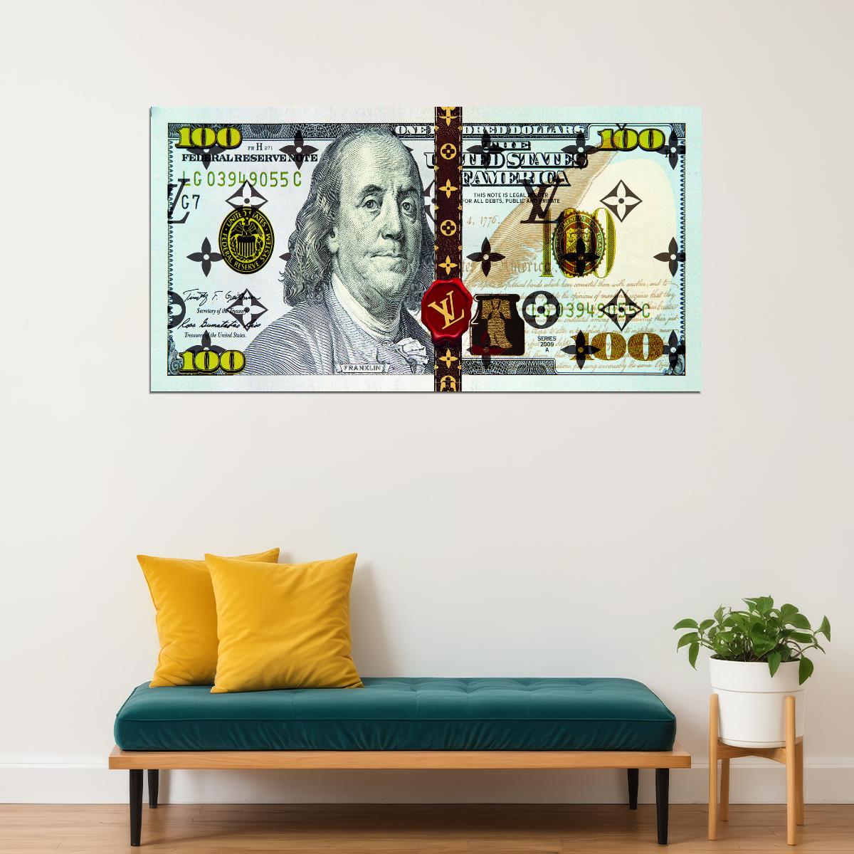 Split Dollar Bill Pop Art Poster Graffiti Street Art Benjamin Franklin Money Modern Design Print - xonomax
