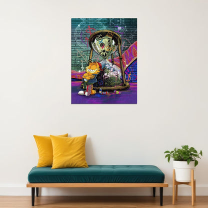 Garfield Time Is Money Pop Art Poster Graffiti Street Art Hourglass Cartoon Wealth Modern Print - xonomax