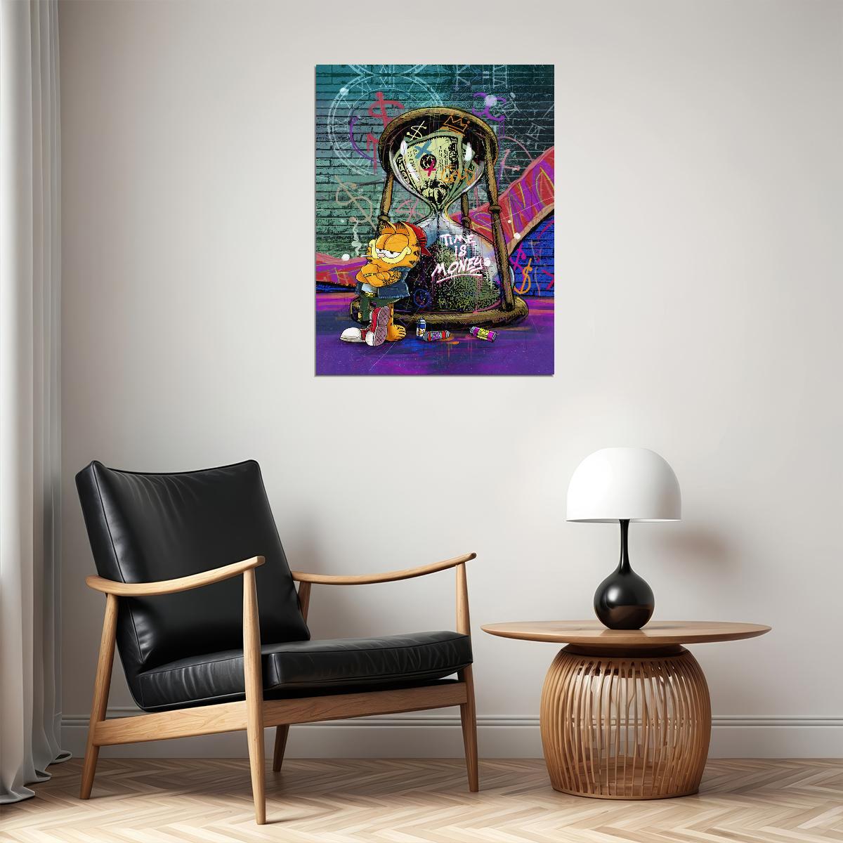 Garfield Time Is Money Pop Art Poster Graffiti Street Art Hourglass Cartoon Wealth Modern Print - xonomax