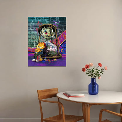 Garfield Time Is Money Pop Art Poster Graffiti Street Art Hourglass Cartoon Wealth Modern Print - xonomax