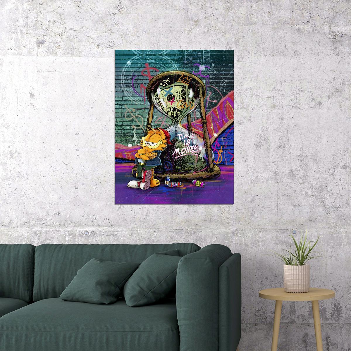Garfield Time Is Money Pop Art Poster Graffiti Street Art Hourglass Cartoon Wealth Modern Print - xonomax
