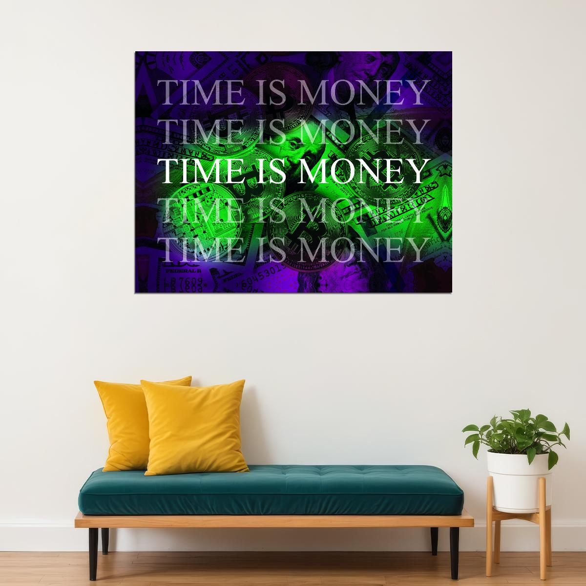 Time Is Money Pop Art Poster Graffiti Street Art Wealth Motivation Modern Financial Quote Print - xonomax