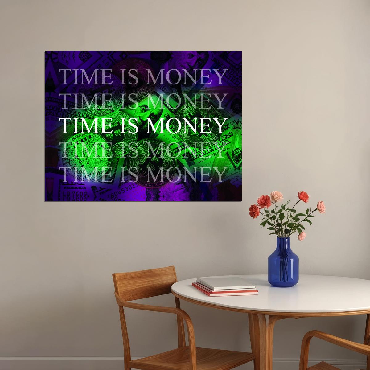 Time Is Money Pop Art Poster Graffiti Street Art Wealth Motivation Modern Financial Quote Print - xonomax