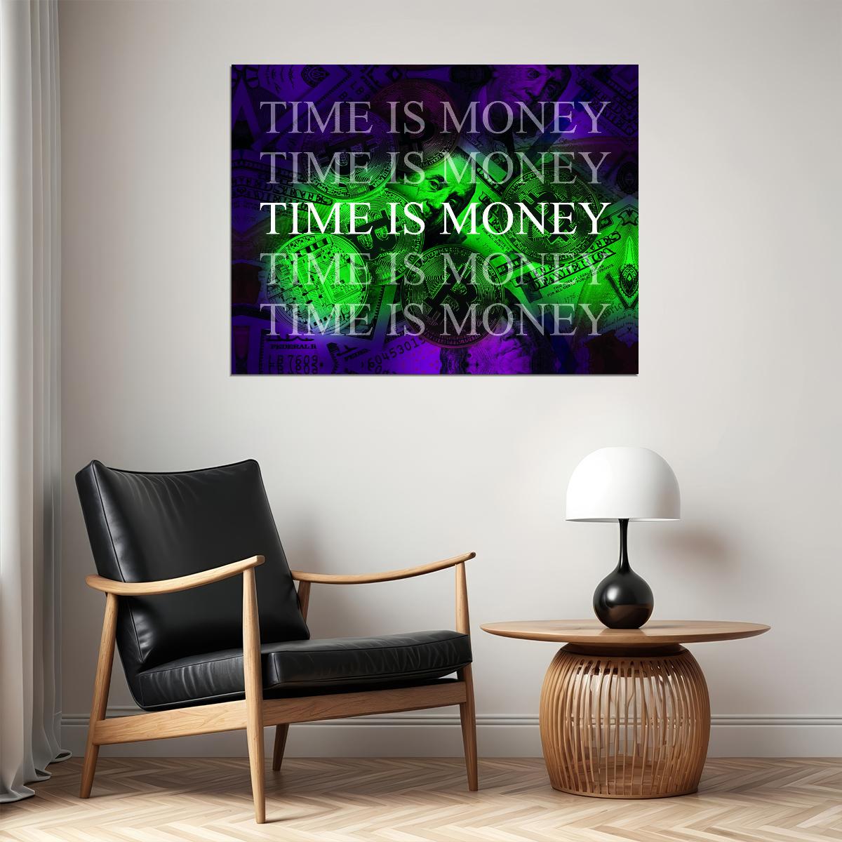 Time Is Money Pop Art Poster Graffiti Street Art Wealth Motivation Modern Financial Quote Print - xonomax