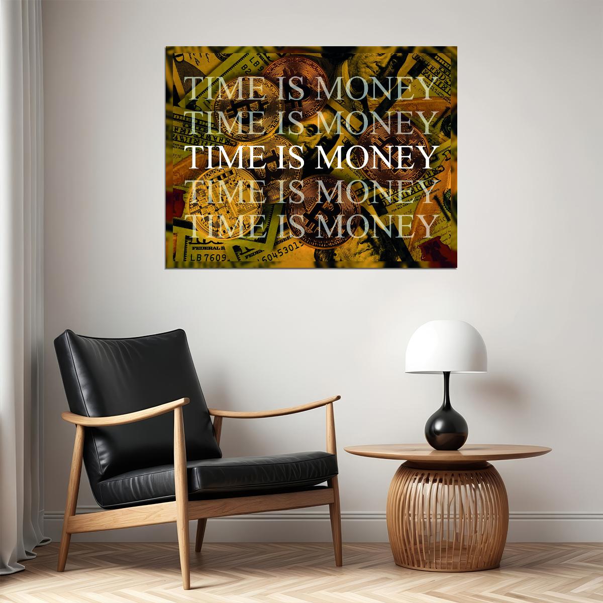 Time Is Money Dollar Bills Pop Art Poster Graffiti Street Art Wealth Motivation Modern Print - xonomax