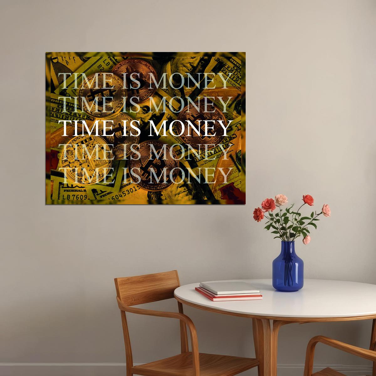 Time Is Money Dollar Bills Pop Art Poster Graffiti Street Art Wealth Motivation Modern Print - xonomax