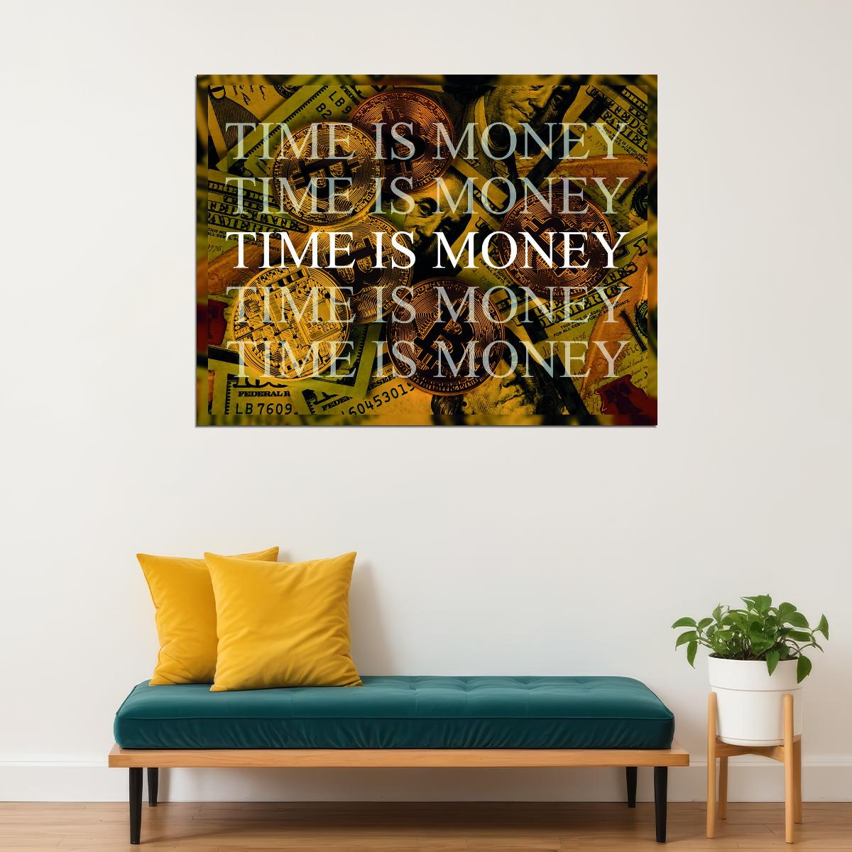 Time Is Money Dollar Bills Pop Art Poster Graffiti Street Art Wealth Motivation Modern Print - xonomax