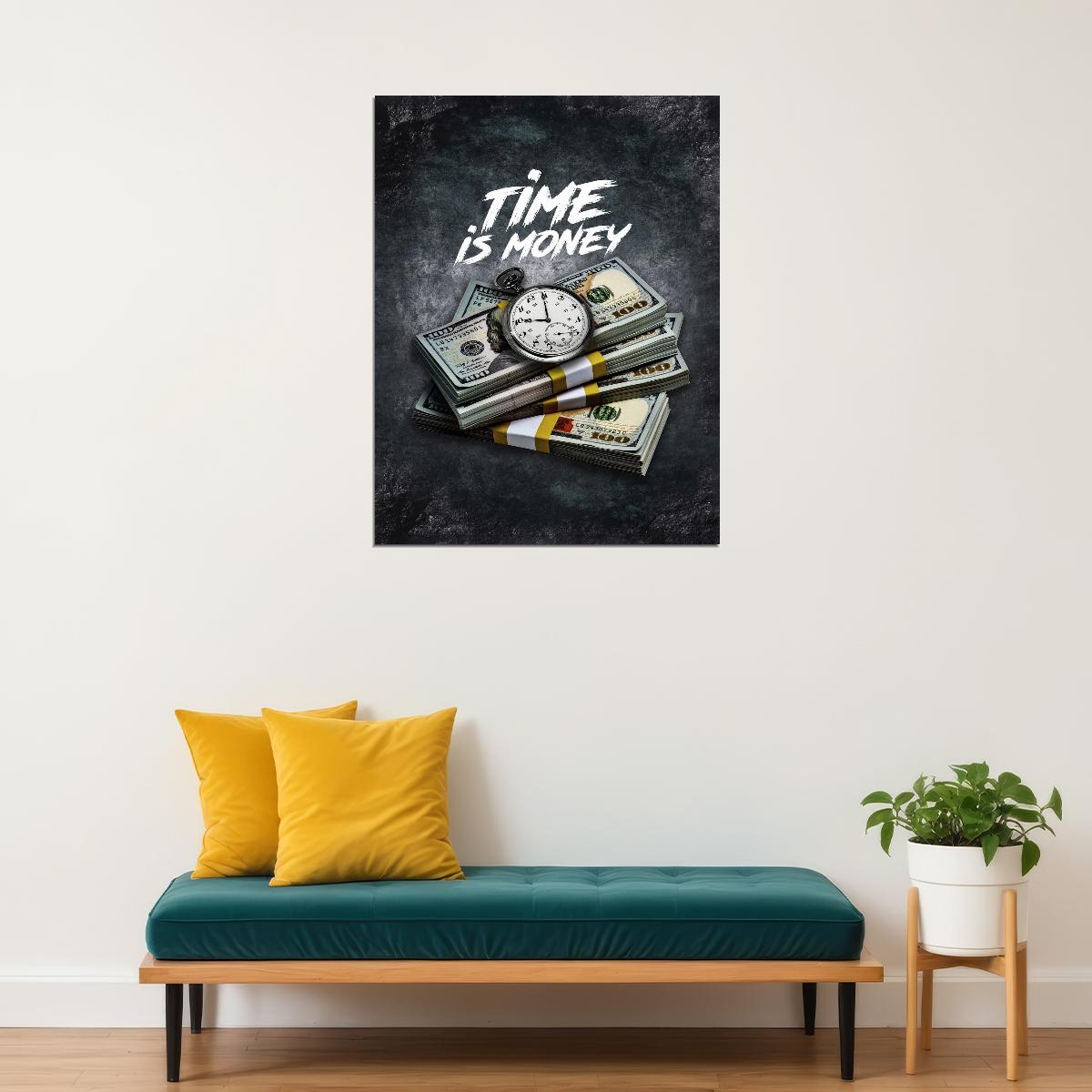 Time Is Money Cash Pop Art Poster Graffiti Street Art Wealth Clock Modern Motivational Print - xonomax
