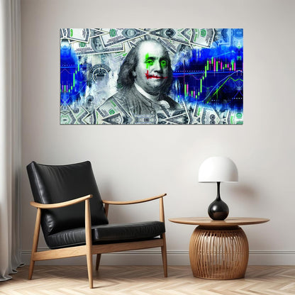Benjamin Franklin Joker Pop Art Poster Graffiti Street Art Dollar Bills Financial Chaos Modern Print - xonomax