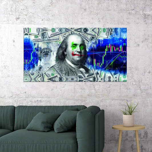 Benjamin Franklin Joker Pop Art Poster Graffiti Street Art Dollar Bills Financial Chaos Modern Print - xonomax