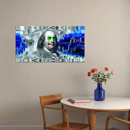 Benjamin Franklin Joker Pop Art Poster Graffiti Street Art Dollar Bills Financial Chaos Modern Print - xonomax