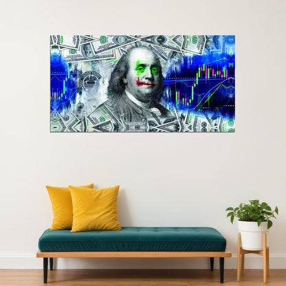 Benjamin Franklin Joker Pop Art Poster Graffiti Street Art Dollar Bills Financial Chaos Modern Print - xonomax
