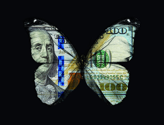 Money Butterfly Pop Art Poster Graffiti Street Art Hundred Dollar Bill Transformation Modern Print - xonomax