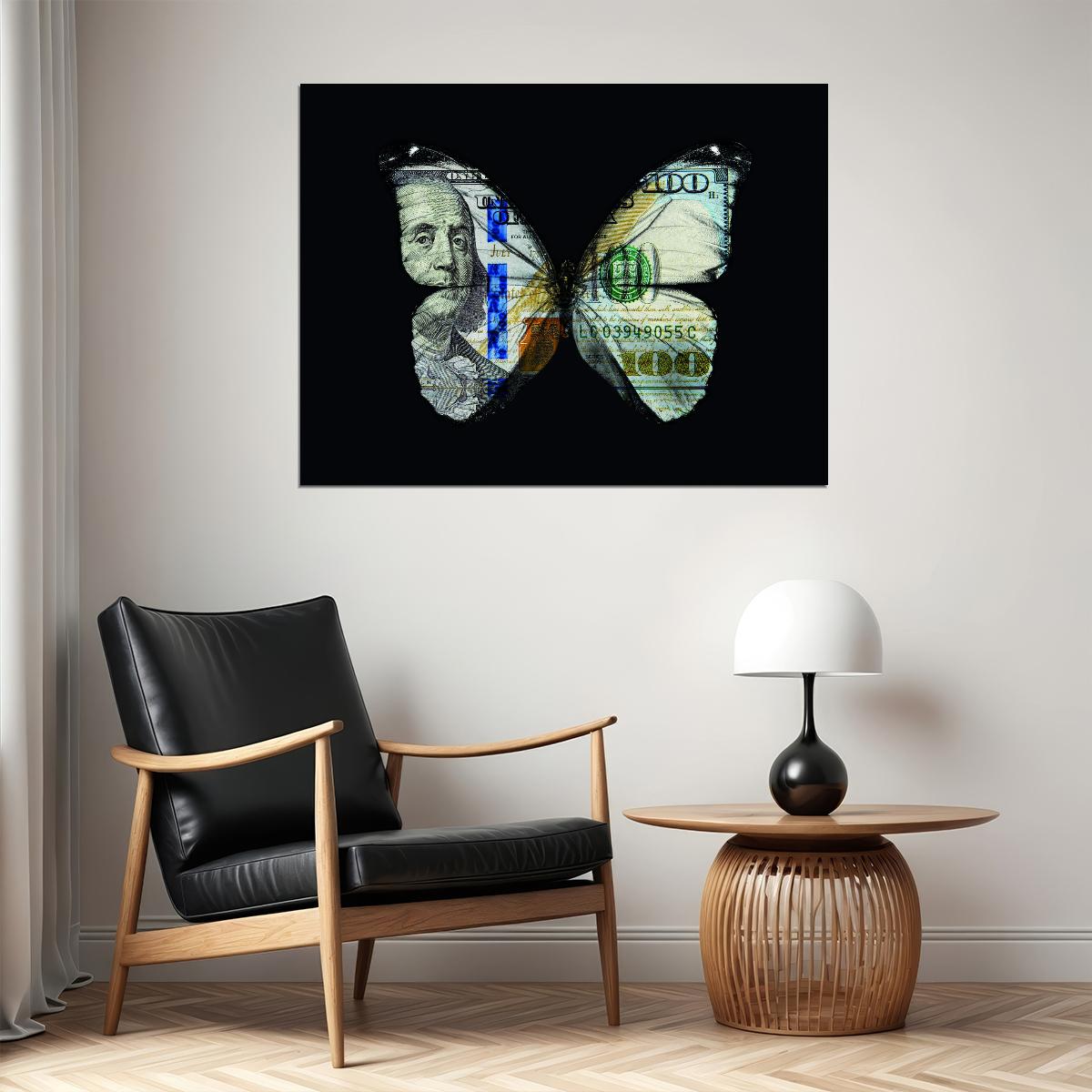 Money Butterfly Pop Art Poster Graffiti Street Art Hundred Dollar Bill Transformation Modern Print - xonomax