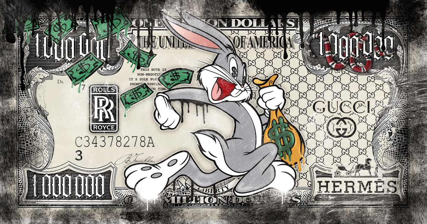 Bugs Bunny Dollar Bill Pop Art Poster Graffiti Street Art Luxury Brands Rolls Royce Hermes Modern Print - xonomax