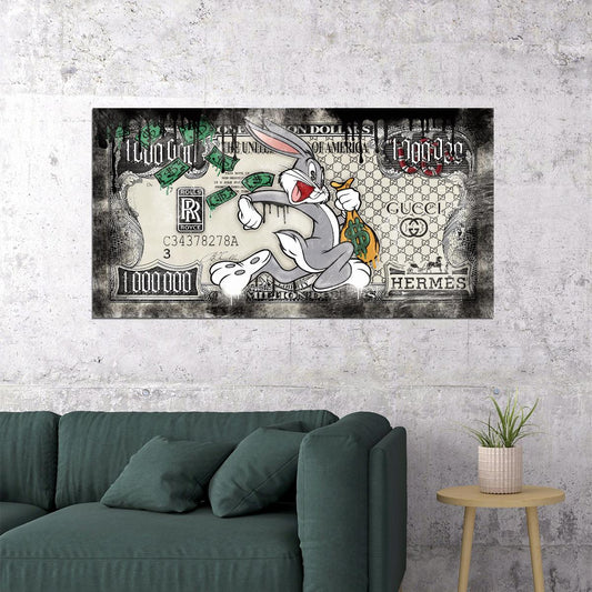 Bugs Bunny Dollar Bill Pop Art Poster Graffiti Street Art Luxury Brands Rolls Royce Hermes Modern Print - xonomax
