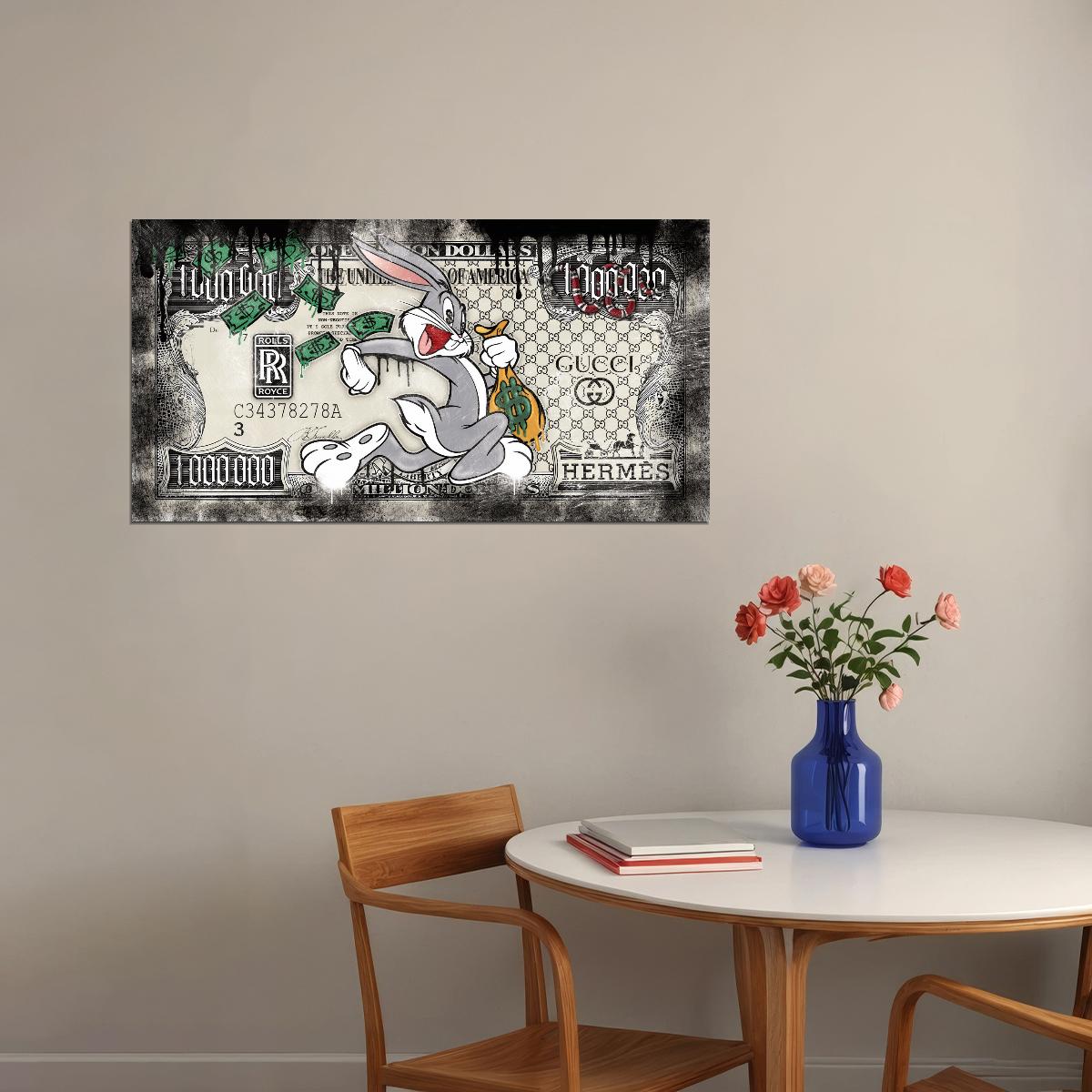Bugs Bunny Dollar Bill Pop Art Poster Graffiti Street Art Luxury Brands Rolls Royce Hermes Modern Print - xonomax