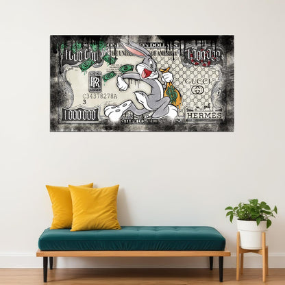 Bugs Bunny Dollar Bill Pop Art Poster Graffiti Street Art Luxury Brands Rolls Royce Hermes Modern Print - xonomax