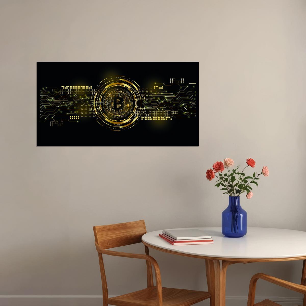Bitcoin Digital Art Poster Cryptocurrency Blockchain Future Financial Revolution Modern Print - xonomax