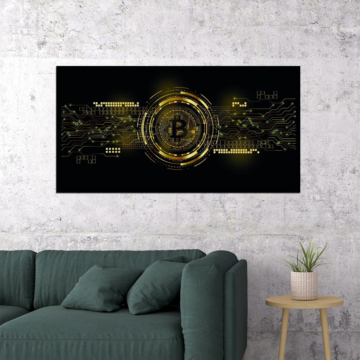 Bitcoin Digital Art Poster Cryptocurrency Blockchain Future Financial Revolution Modern Print - xonomax