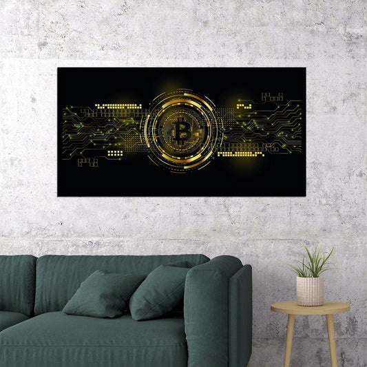 Bitcoin Digital Art Poster Cryptocurrency Blockchain Future Financial Revolution Modern Print - xonomax