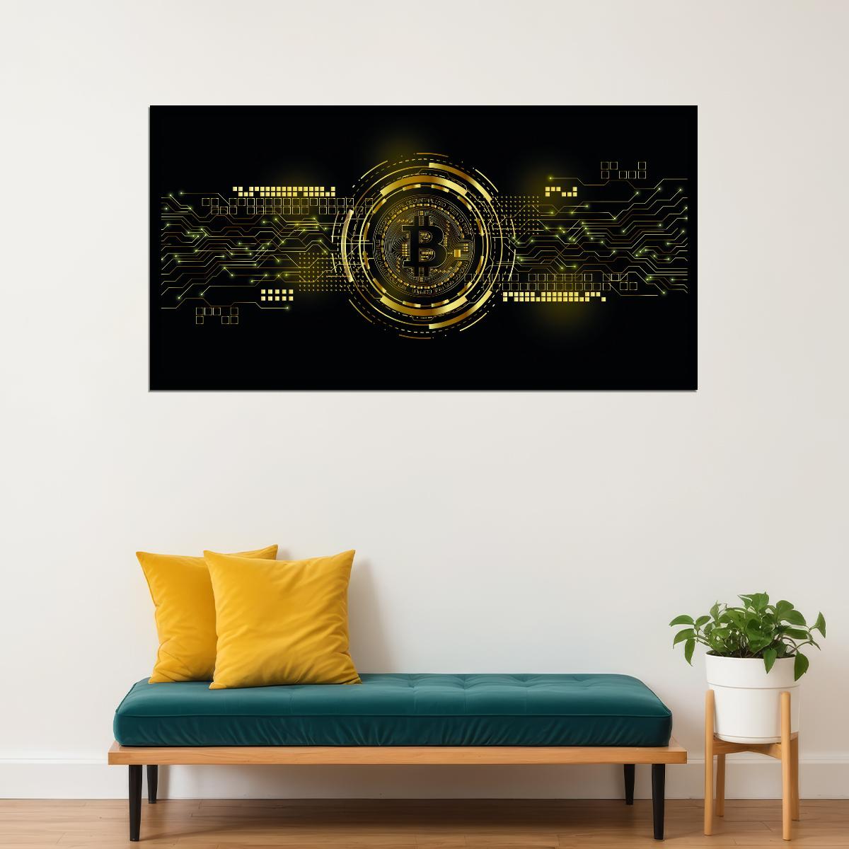 Bitcoin Digital Art Poster Cryptocurrency Blockchain Future Financial Revolution Modern Print - xonomax