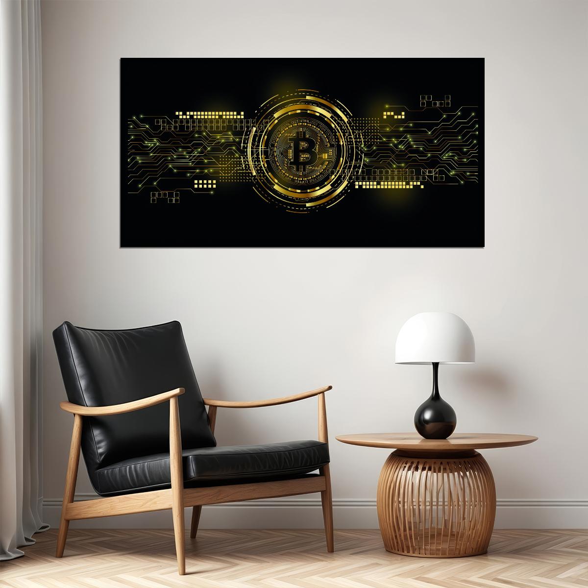 Bitcoin Digital Art Poster Cryptocurrency Blockchain Future Financial Revolution Modern Print - xonomax