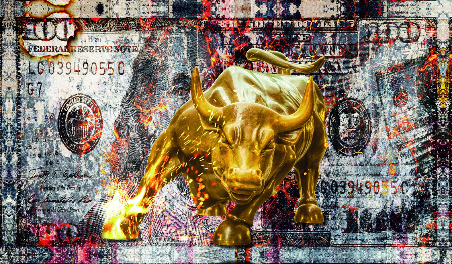 Wall Street Bull Pop Art Poster Dollar Bill Graffiti Street Art Financial Market Modern Wealth Print - xonomax
