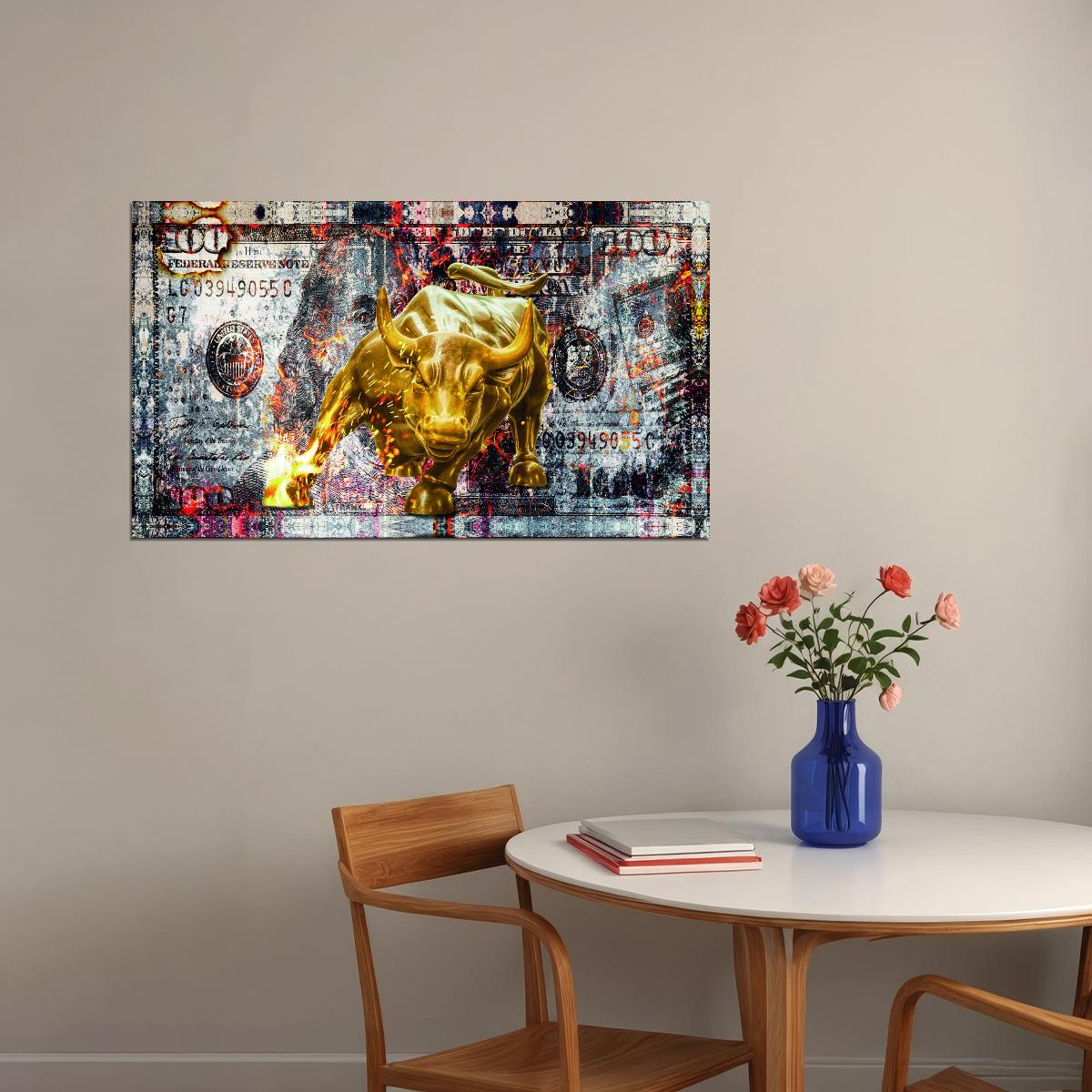 Wall Street Bull Pop Art Poster Dollar Bill Graffiti Street Art Financial Market Modern Wealth Print - xonomax