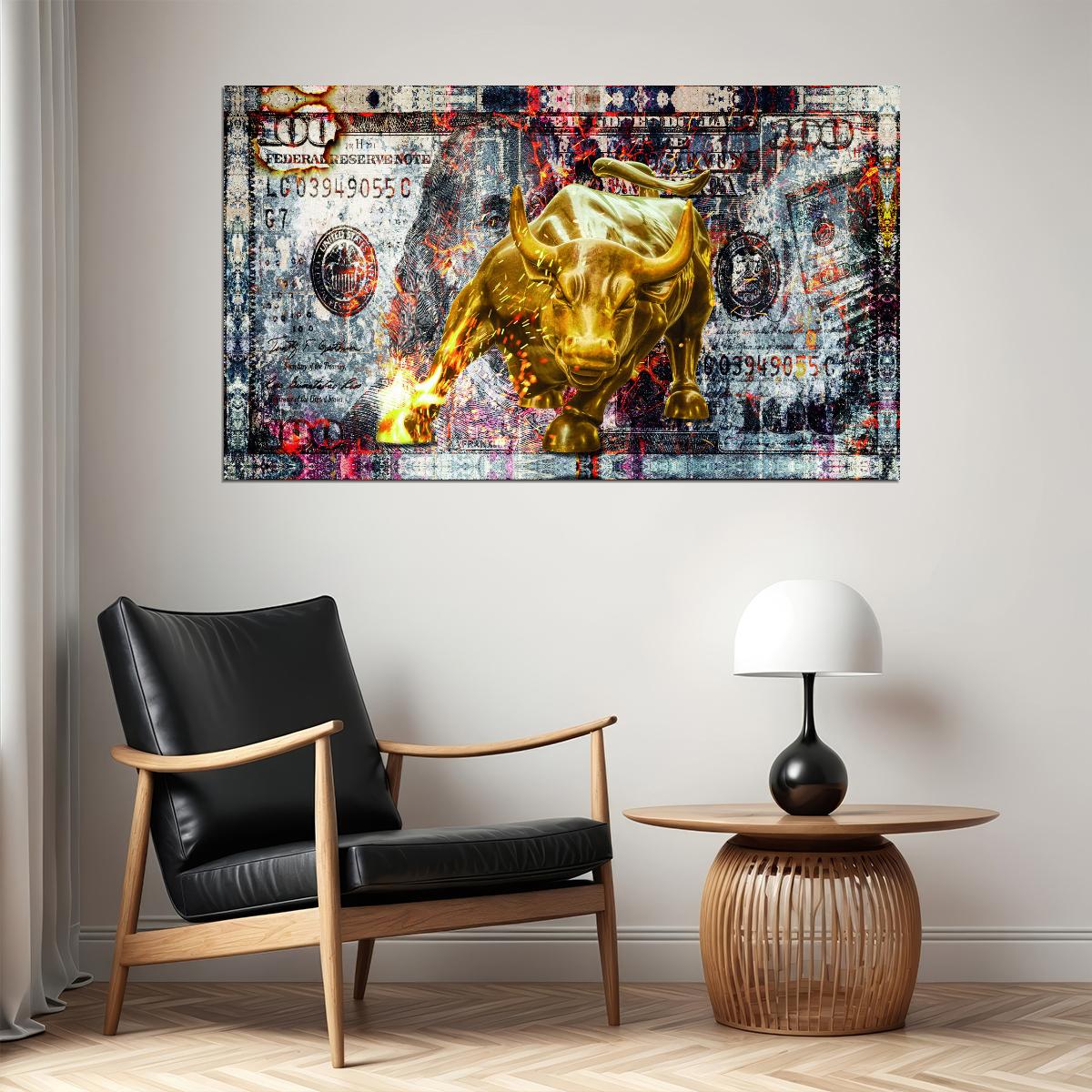 Wall Street Bull Pop Art Poster Dollar Bill Graffiti Street Art Financial Market Modern Wealth Print - xonomax