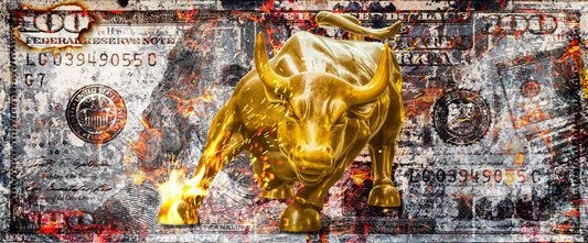 Golden Bull Money Pop Art Poster Graffiti Street Art Dollar Bill Wall Street Finance Modern Print - xonomax