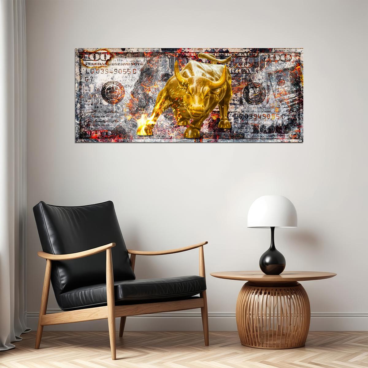 Golden Bull Money Pop Art Poster Graffiti Street Art Dollar Bill Wall Street Finance Modern Print - xonomax