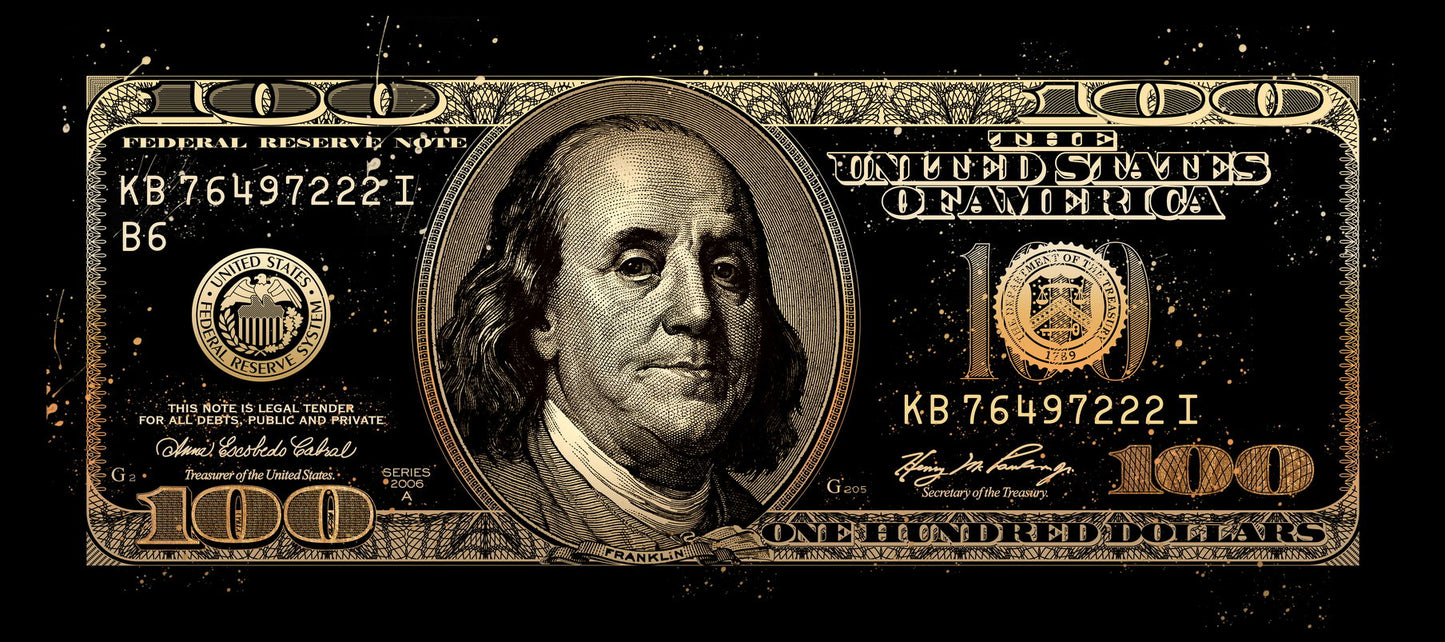 Benjamin Franklin Gold Pop Art Poster Dollar Bill Graffiti Street Art Money Modern Rich Print - xonomax