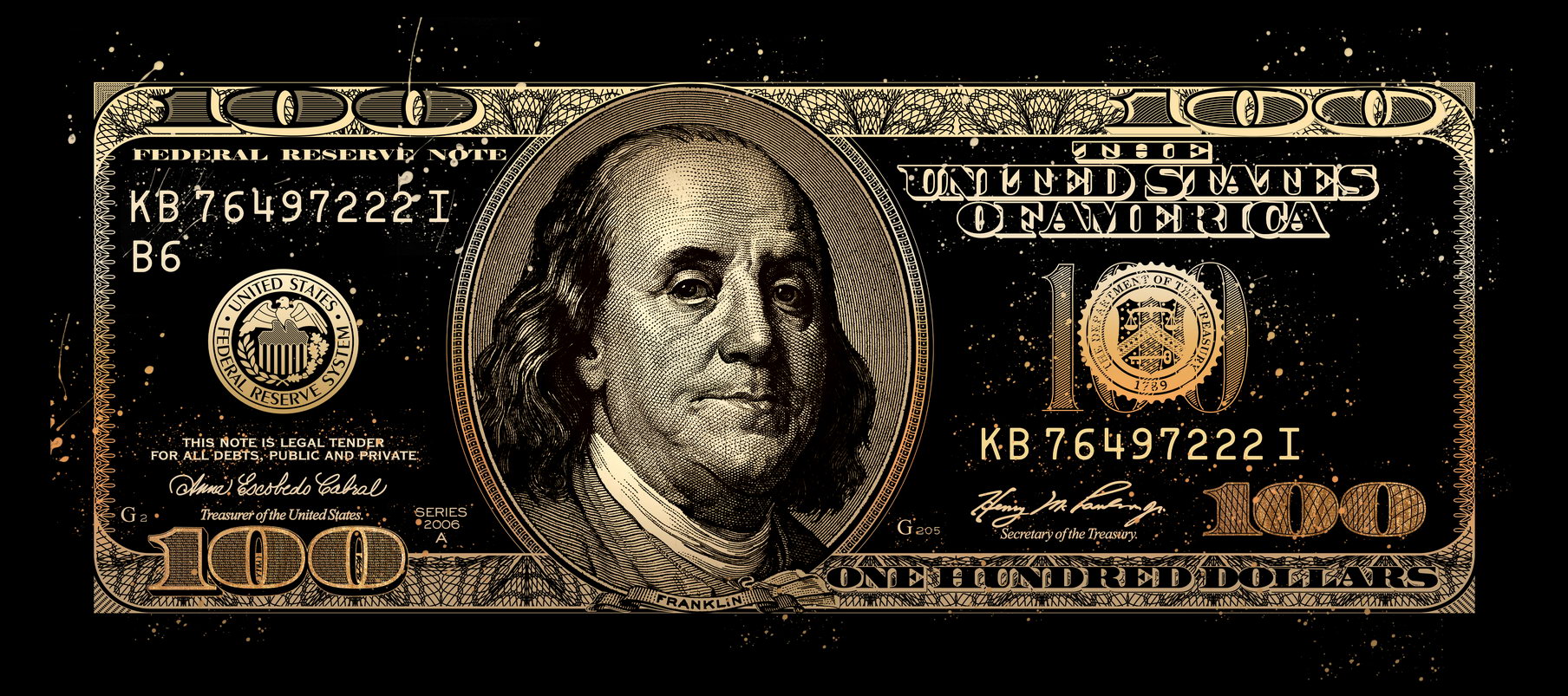 Benjamin Franklin Gold Pop Art Poster Dollar Bill Graffiti Street Art Money Modern Rich Print - xonomax