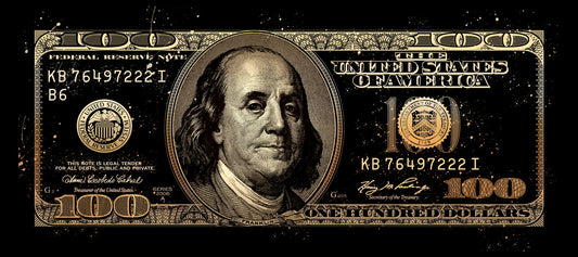 Benjamin Franklin Gold Pop Art Poster Dollar Bill Graffiti Street Art Money Modern Rich Print - xonomax