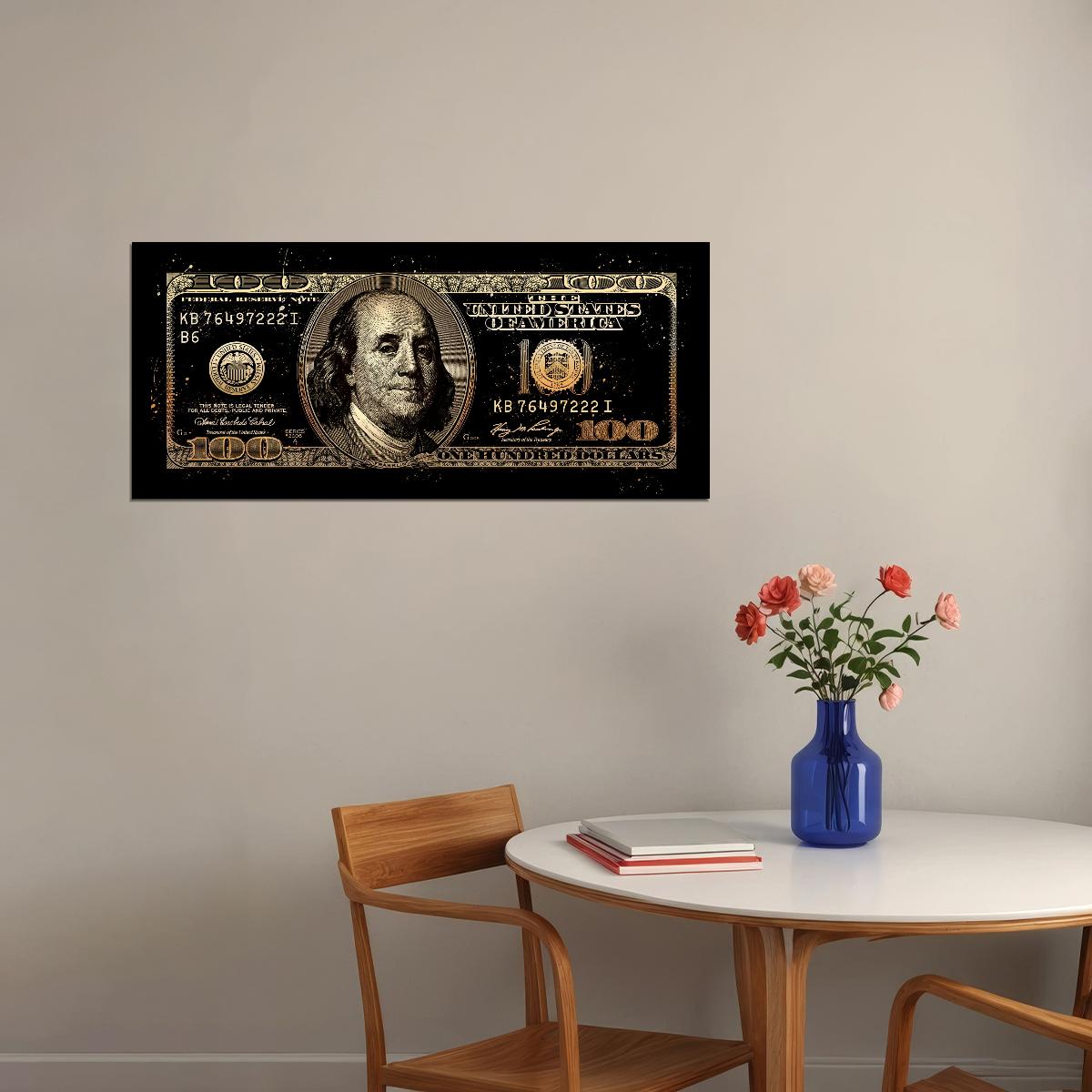 Benjamin Franklin Gold Pop Art Poster Dollar Bill Graffiti Street Art Money Modern Rich Print - xonomax