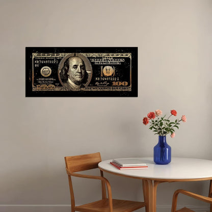 Benjamin Franklin Gold Pop Art Poster Dollar Bill Graffiti Street Art Money Modern Rich Print - xonomax