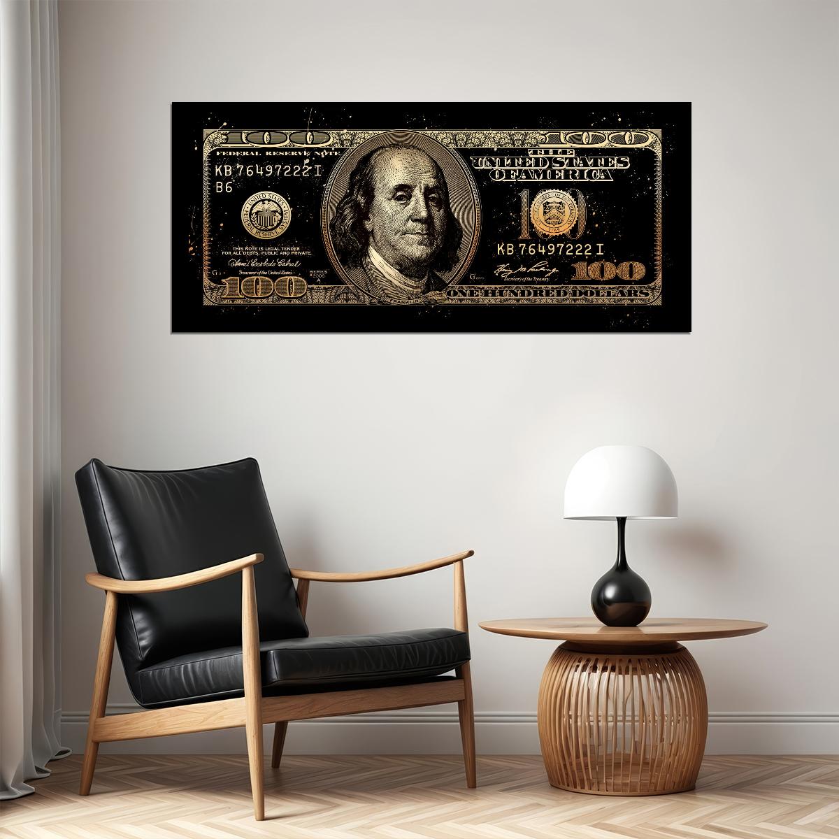 Benjamin Franklin Gold Pop Art Poster Dollar Bill Graffiti Street Art Money Modern Rich Print - xonomax