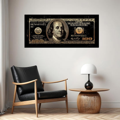 Benjamin Franklin Gold Pop Art Poster Dollar Bill Graffiti Street Art Money Modern Rich Print - xonomax