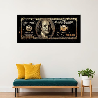 Benjamin Franklin Gold Pop Art Poster Dollar Bill Graffiti Street Art Money Modern Rich Print - xonomax