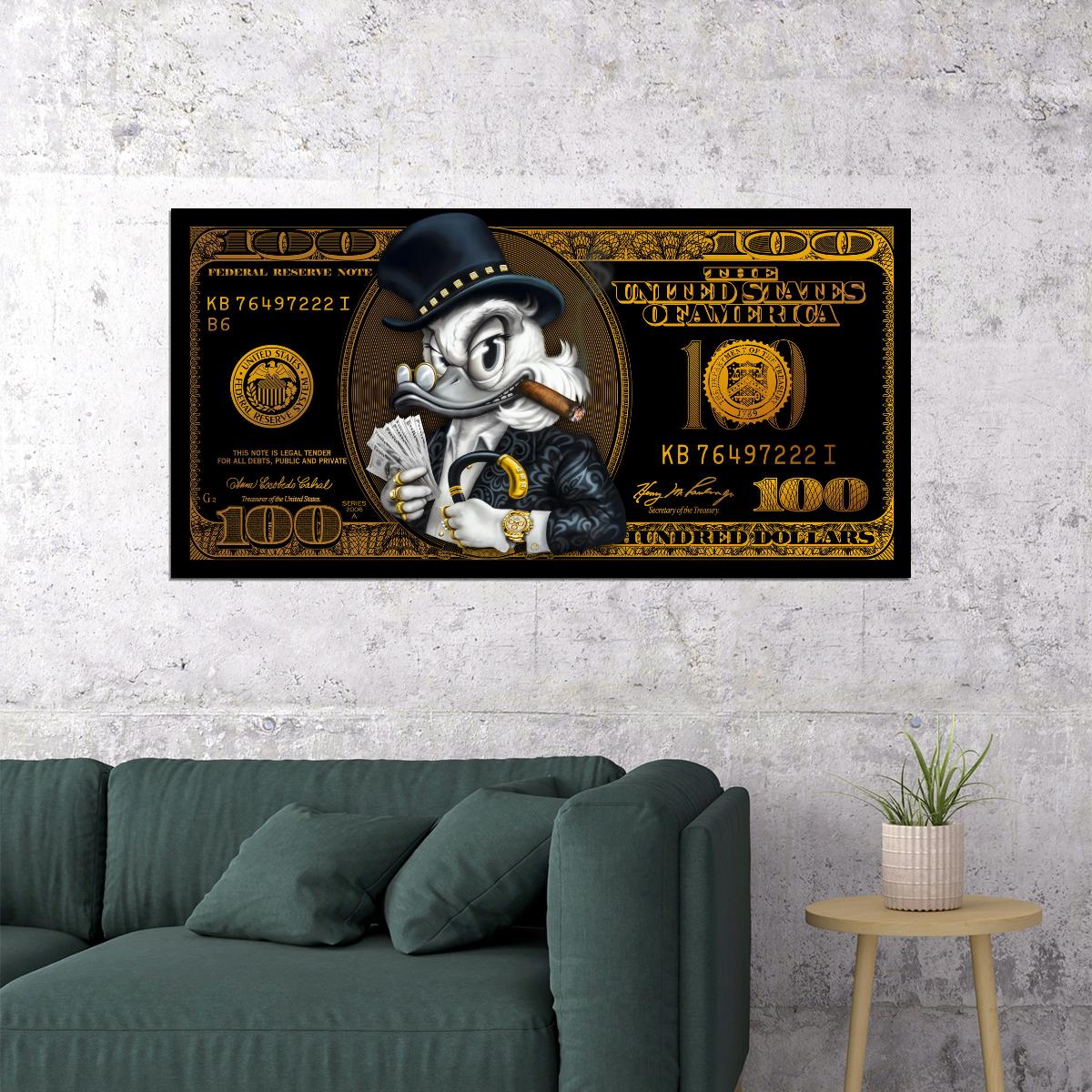 Scrooge McDuck Dollar Pop Art Poster Graffiti Street Art Rich Life Cartoon Modern Money Print - xonomax