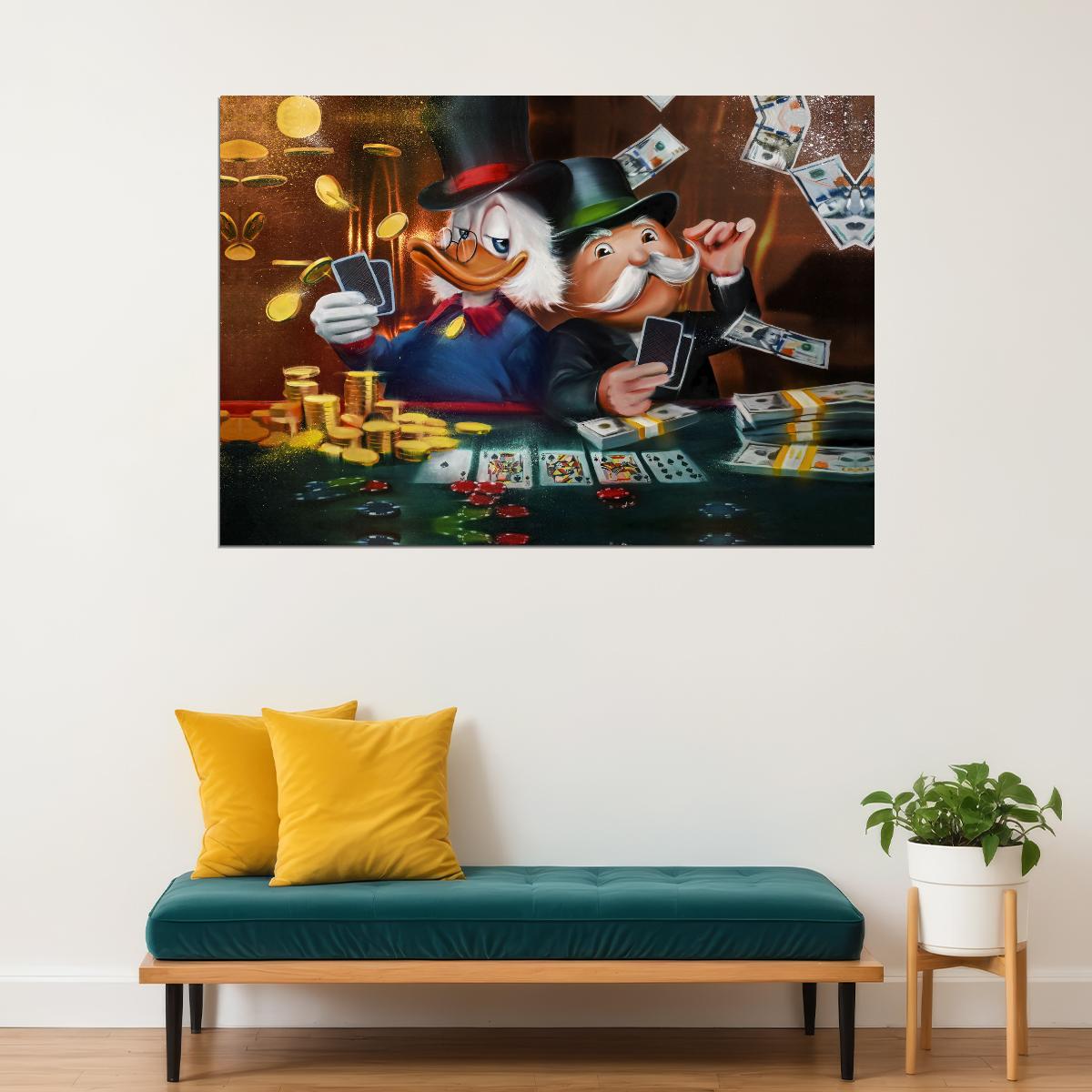 Monopoly and Scrooge Pop Art Poster Gambling Wealth Graffiti Street Art Rich Cartoon Modern Print - xonomax