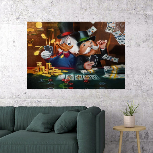 Monopoly and Scrooge Pop Art Poster Gambling Wealth Graffiti Street Art Rich Cartoon Modern Print - xonomax