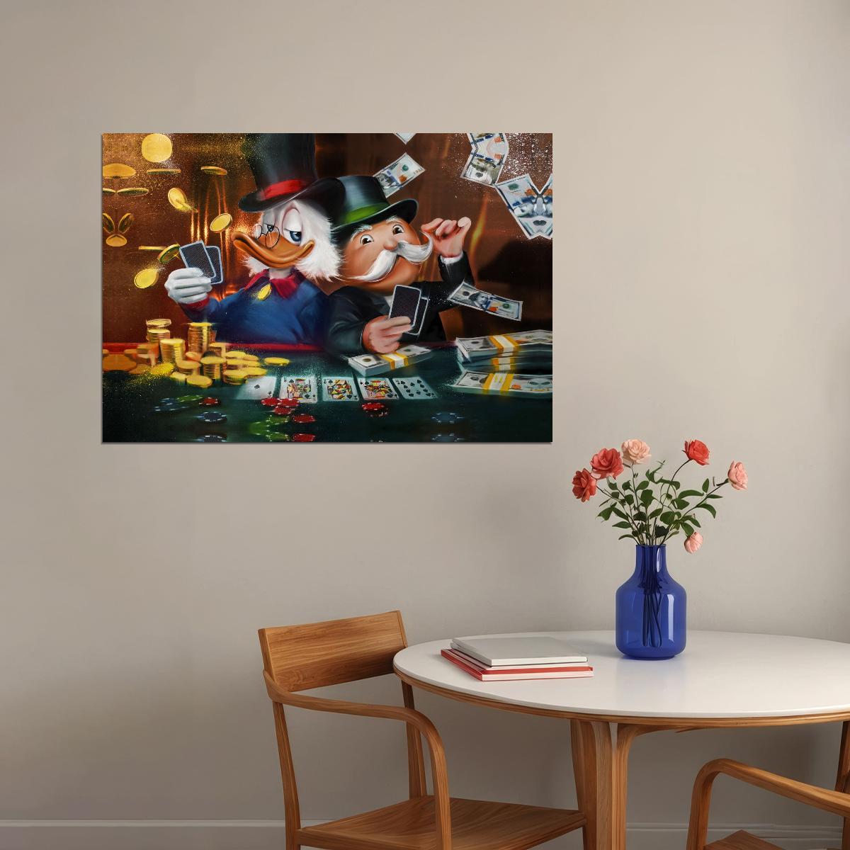 Monopoly and Scrooge Pop Art Poster Gambling Wealth Graffiti Street Art Rich Cartoon Modern Print - xonomax