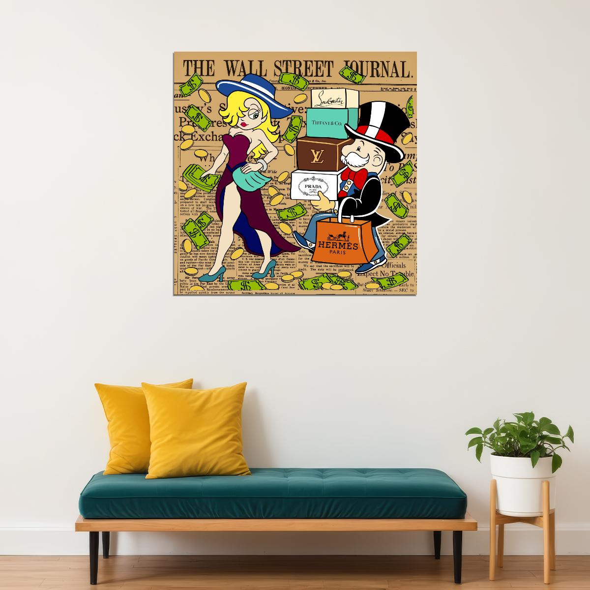 Wall Street Journal Pop Art Poster Monopoly Rich Cartoon Shopping Luxury Modern Print - xonomax