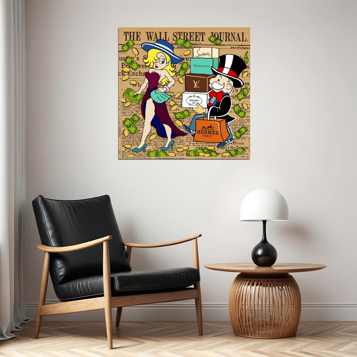 Wall Street Journal Pop Art Poster Monopoly Rich Cartoon Shopping Luxury Modern Print - xonomax