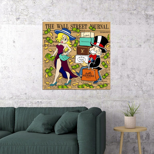 Wall Street Journal Pop Art Poster Monopoly Rich Cartoon Shopping Luxury Modern Print - xonomax