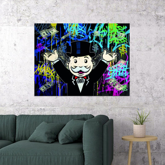 Monopoly Rich Uncle Pennybags Pop Art Poster Graffiti Street Art Wealth Cartoon Money Print - xonomax