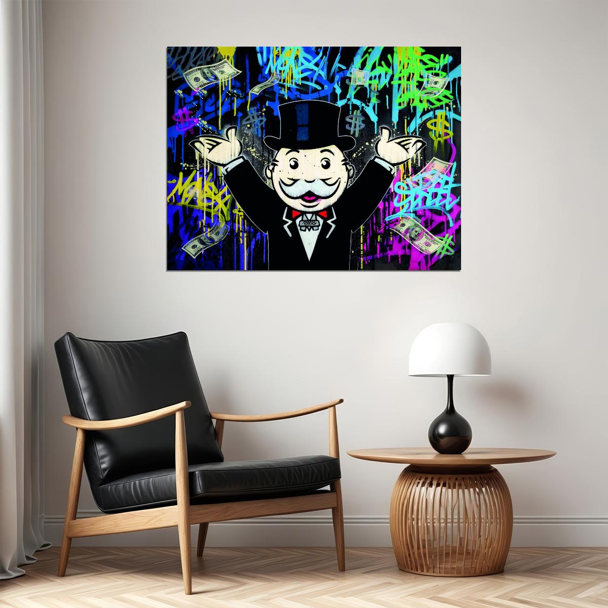Monopoly Rich Uncle Pennybags Pop Art Poster Graffiti Street Art Wealth Cartoon Money Print - xonomax