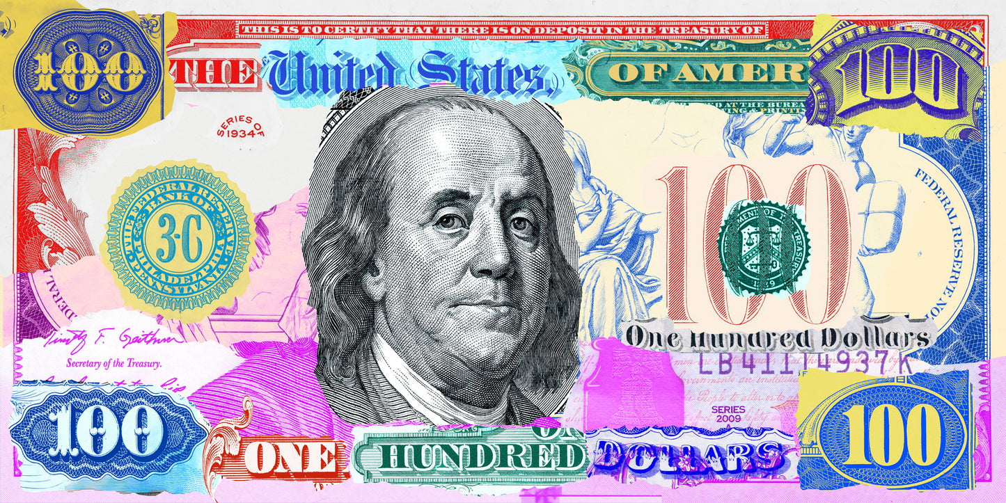 Colorful Dollar Bill Pop Art Poster Graffiti Street Art Benjamin Franklin Artistic Money Design Print - xonomax